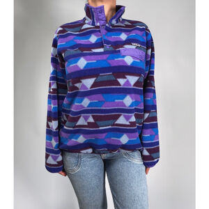 Patagonia Synchilla Womans Fleece Top Snap -T Purple & Blue Pullover M Southwest